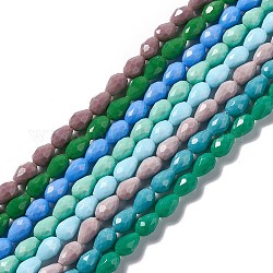 Chapelets de perles en verre à facettes, larme, couleur mixte, 12x8~9mm, Trou: 1.2mm, Environ 57 pcs/chapelet, 23.74'' (60.3 cm)