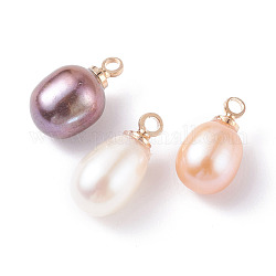 3 ciondoli di perle naturali a 3 colori, con passanti in ottone color oro chiaro, riso, colore misto, 11~12.5x6~7mm, Foro: 1.5 mm, 1pc / color