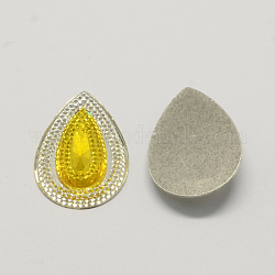Teardrop Resin Cabochons, Silver Bottom Plated, Gold, 50x39x7mm, about 80pcs/bag
