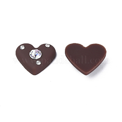 Cabuchones de acrílico, con rhinestone de cristal, corazón, coco marrón, 19.5x21x6.5mm