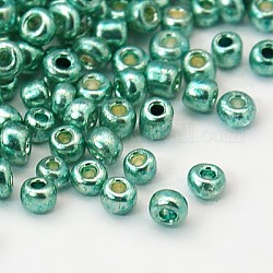 12/0 Glass Seed Beads, Metallic Colours Style, Round, Dark Turquoise, 12/0, 2mm, Hole: 1mm, about 30000pcs/pound
