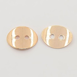 2-hoyo botones ovalados de latón, oro rosa, aproximamente 10 mm de ancho, 14 mm de largo, 1 mm de espesor, agujero: 1 mm