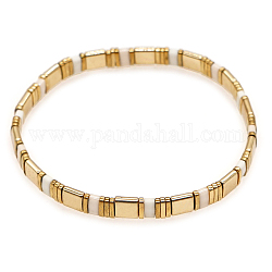 Bracciale elasticizzato rettangolare con semi di vetro e perline, braccialetto di piastrelle impilabile per le donne, oro, 6-1/4 pollice (16 cm)