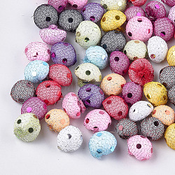 Polyester Cloth Fabric Covered Foam Beads, with Sequins/Paillette, No Hole/Undrilled, Half Round/Dome, Mixed Color, 17~18x13~15mm