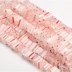 Millefiori main brins cube de verre de perles, rose, 6x6x6mm, Trou: 1mm, Environ 68 pcs/chapelet, 15.7 pouce