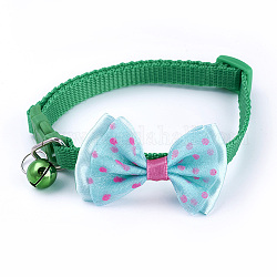 Collar ajustable, corbata de lazo de bowknot, con la campana, verde, 19~32 cm