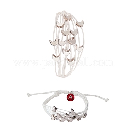 Bracelet cordon multi-cordes avec initiale lettre a charm, bracelet réglable lune et étoile pour femme, blanc, diamètre intérieur: 1-3/4~3-1/4 pouce (4.5~8.2 cm)
