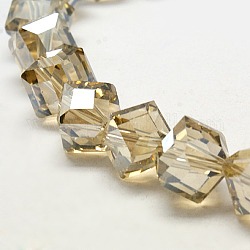 Perle di cubo di cristallo perlato, lustro di perla placcato, sfaccettato, tan, 10~11x10~11x10~11mm, Foro: 1 mm