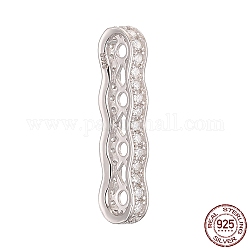 4 Hole 925 Sterling Silver Multi-Strand Links, Cubic Zirconia Spacer Bars, with S925 Stamp, Real Platinum Plated, 25.7x7x3mm, Hole: 1.6mm