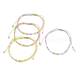 Pulseras de perlas naturales, semillas y cuentas trenzadas de latón, pulsera ajustable, color mezclado, diámetro interior: 2-1/8~3-1/2 pulgada (5.5~9 cm)