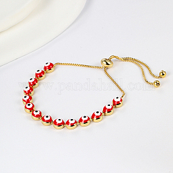 Bracelet coulissant en laiton avec chaînes à maillons mauvais œil, bracelet réglable, rouge, diamètre intérieur: 2-3/8~2-3/4 pouce (6~7 cm)