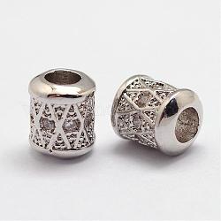 Perles de zircone cubique micro pave en Laiton, colonne, sans plomb et sans nickel, platine, 7.5x6.5mm, Trou: 3mm