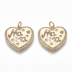 Brass Micro Pave Clear Cubic Zirconia Pendants, for Mother's Day, Heart with Word MaMa, Nickel Free, Real 18K Gold Plated, 19x20x3mm, Hole: 3mm