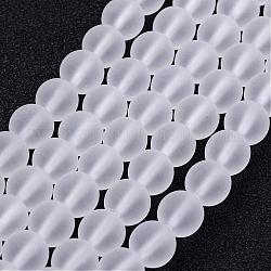 Frosted Glass Bead Strands, Round, Clear, 8mm, Hole: 1mm, about 52pcs/strand, 15.7 inch