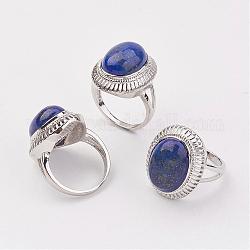 Naturales lapis lazuli anillos de dedo, con la constatación anillo de bronce, Platino, oval, tamaño de 8, 18mm