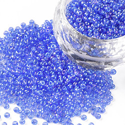 12/0 Grade A Round Glass Seed Beads, Transparent Colours Rainbow, Cornflower Blue, 2x1.5mm, Hole: 0.9mm, about 3300pcs/50g