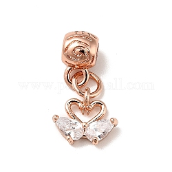 Rack Plating Brass Micro Pave Clear Cubic Zirconia Pendants, Long-Lasting Plated, Cadmium Free & Lead Free, Swan, Rose Gold, 20mm, Hole: 2.5mm