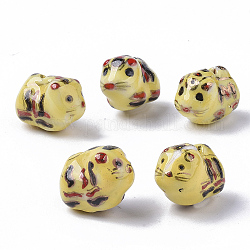 Perles en porcelaine manuelles, ornement d'or, souris, or, 13.5x17~18x12mm, Trou: 1.6mm