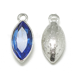 Alloy Glass Pendants, Faceted, Horse Eye, Platinum, Royal Blue, 20x9x5mm, Hole: 1.5mm
