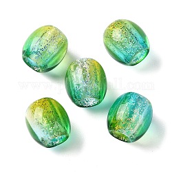 Perles acryliques peintes, avec de la poudre de paillettes, ovale, jaune vert, 11x11.5mm, Trou: 5mm