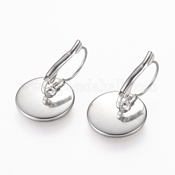 304 Stainless Steel Leverback Earring Findings, Flat Round, Stainless Steel Color, 28x18mm, Tray: 16mm, Pin: 0.8mm