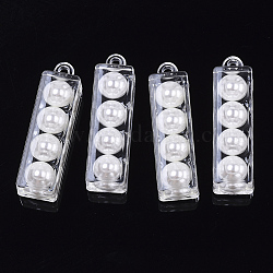 Colgantes de acrílico transparentes, con abs de plástico imitación perla, Rectángulo, blanco, 39.5x11x9.5mm, agujero: 2 mm