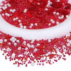 2 sachet de perles de verre et de rocailles, avec de la poudre de paillettes, imitation perle & transparent & couleurs intérieures, lune et étoile & ronde, rouge, 2~16x2~11.5mm, Trou: 0.8~1.2mm
