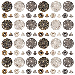 Olycraft 24 Sets 3 Colors Alloy Snap Buttons, Jewelry Buttons, with Brass Findings, Flat Round with Flower, Mixed Color, 30.5x9.5mm, 8 sets/color