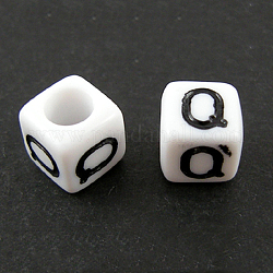 Lettera perline europee acriliche, foro orizzontale, cubo, letter.q, 10x10x10mm, Foro: 3.5~4 mm, circa 598pcs/500g