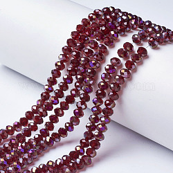 Chapelets de perles en verre transparent électrolytique, demi arc-en-ciel plaqué, facette, rondelle, rouge foncé, 4x3mm, Trou: 0.4mm, Environ 130 pcs/chapelet, 16.54 pouce (42 cm)