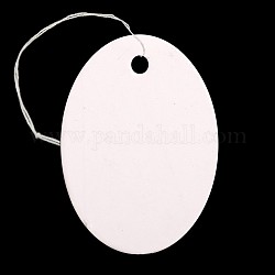 Ovalada en blanco etiqueta de la gota, exhibición de la joya etiquetas de precio de papel, con cordón de algodón, blanco, 26x18.5x0.2mm, agujero: 2 mm, 500 unidades / bolsa