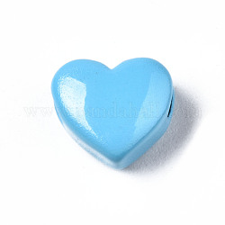 Perles de laiton peintes à la bombe, cœur, bleuet, 9x10.5x6mm, Trou: 2mm