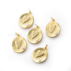 Brass Pendants, with Acrylic Pearl Beads, Long-Lasting Plated, Oval with Heart, Real 18K Gold Plated, 27~29x20~23x4~6mm, Hole: 5mm