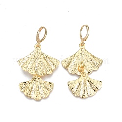 Brass Ginkgo Leaf Dangle Leverback Earrings for Women, Cadmium Free & Nickel Free & Lead Free, Real 18K Gold Plated, 53mm, Pin: 1mm