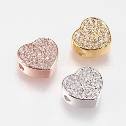 Perline zirconi micro pave  in ottone, cuore, chiaro, colore misto, 9x9.5x4mm, Foro: 1.2 mm