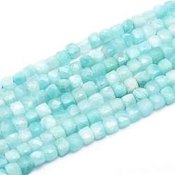 Chapelets de perles en amazonite naturelle, grade AB, facette, cube, 3~4x3~4x3~4mm, Trou: 0.6mm, environ 98~108 pcs / brin, 15.55 pouce (39.5 cm)