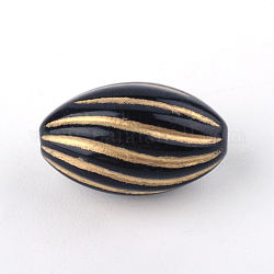 Perles acryliques de placage ovale, métal doré enlaça, noir, 14.5x9mm, Trou: 1.5mm