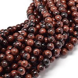 Chapelets de perles rondes d'obsidienne naturel d'acajou  , 6mm, Trou: 1mm, Environ 62 pcs/chapelet, 15.5 pouce