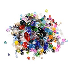 Perles de verre à facettes transparentes, centre percé/haut percé, rond/larme/bicône, forme mixte, couleur mixte, 1.5~12x2~8mm, Trou: 0.8~1.5mm, environ 1120 pcs/200 g