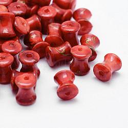 Ziehbank acrylperlen, gischt gemalt, Sanduhr, rot, 9x7 mm, Bohrung: 1 mm, ca. 2000 Stk. / 500 g