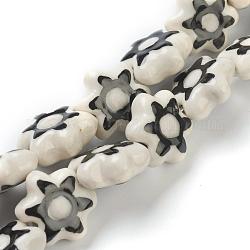 Porcelaine main perles de fleurs brins, blanc, 15.5x15.5x7mm, Trou: 2mm, Environ 20 pcs/chapelet, 11.42 pouce (29 cm)