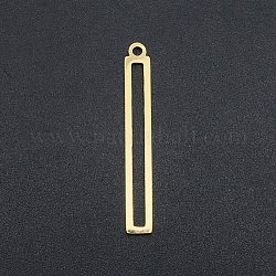 201 Stainless Steel Pendants, Laser Cut, Hollow, Rectangle/Bar, Real 18K Gold Plated, 32x4x1mm, Hole: 1.6mm