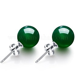 Boucles d'oreilles rondes en perles de jade imitation pour fille femmes, Boucles d'oreilles en laiton, verte, platine