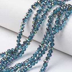 Placcare trasparente perle di vetro fili, metà multi-colore placcato, sfaccettato, rondelle, cielo blu profondo, 6x5mm, Foro: 1 mm, circa 92~94pcs/filo, 17~17.5 pollice (42.5~43.75 cm)
