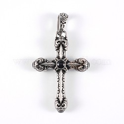 316 gros pendentifs gothiques en verre chirurgical en acier inoxydable, croix, argent antique, 53x37x12mm, Trou: 11x6mm