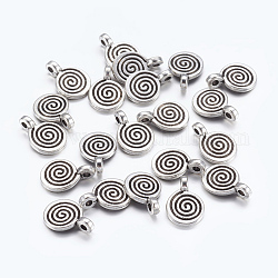 Charms in lega stile tibetano, piatta e rotonda con il turbinio, argento antico, cadmio & nichel &piombo libero, 11.8x8x1.5mm, Foro: 1 mm