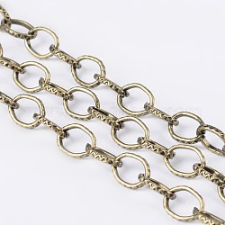 Iron Cable Chains, Textured, Unwelded, with Spool, Flat Oval, Nickel Free, Antique Bronze, 8x6x1mm, about 164.04 Feet(50m)/roll