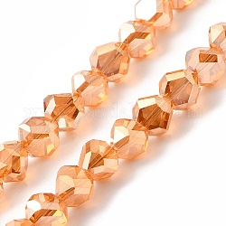 Transparent Electroplate Glass Beads Strands, Faceted, Triangle, Light Salmon, 8~9x8.5~9x8.5~9mm, Hole: 1.5mm, about 50pcs/strand, 16.69''(42.4cm)