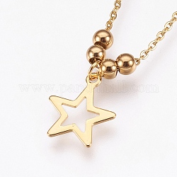 304 Stainless Steel Pendant Necklaces, with Lobster Claw Clasps, Star, Golden, 17.5~17.7 inch(44.5~45cm), 1.5mm, Pendant: 14.5x12.5x0.5mm