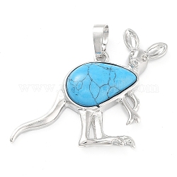 Synthetic Turquoise Pendants, with Platinum Tone Brass Findings, Kangaroo, 34x48x6.5~7mm, Hole: 5.5x7mm